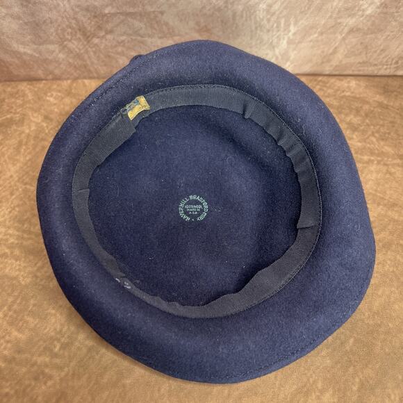 Vintage 40s Haverhill Bradford Corp Navy Bent Brim Wool Derby Hat Bow Round Top - Picture 7 of 11